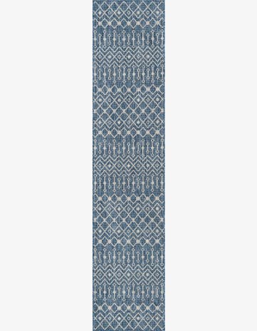 Blue Easy-Clean Lattice Indoor / Outdoor Runner Rug