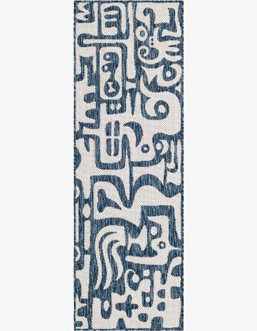 Blue Easy-Clean Modern Indoor / Outdoor Runner Rug