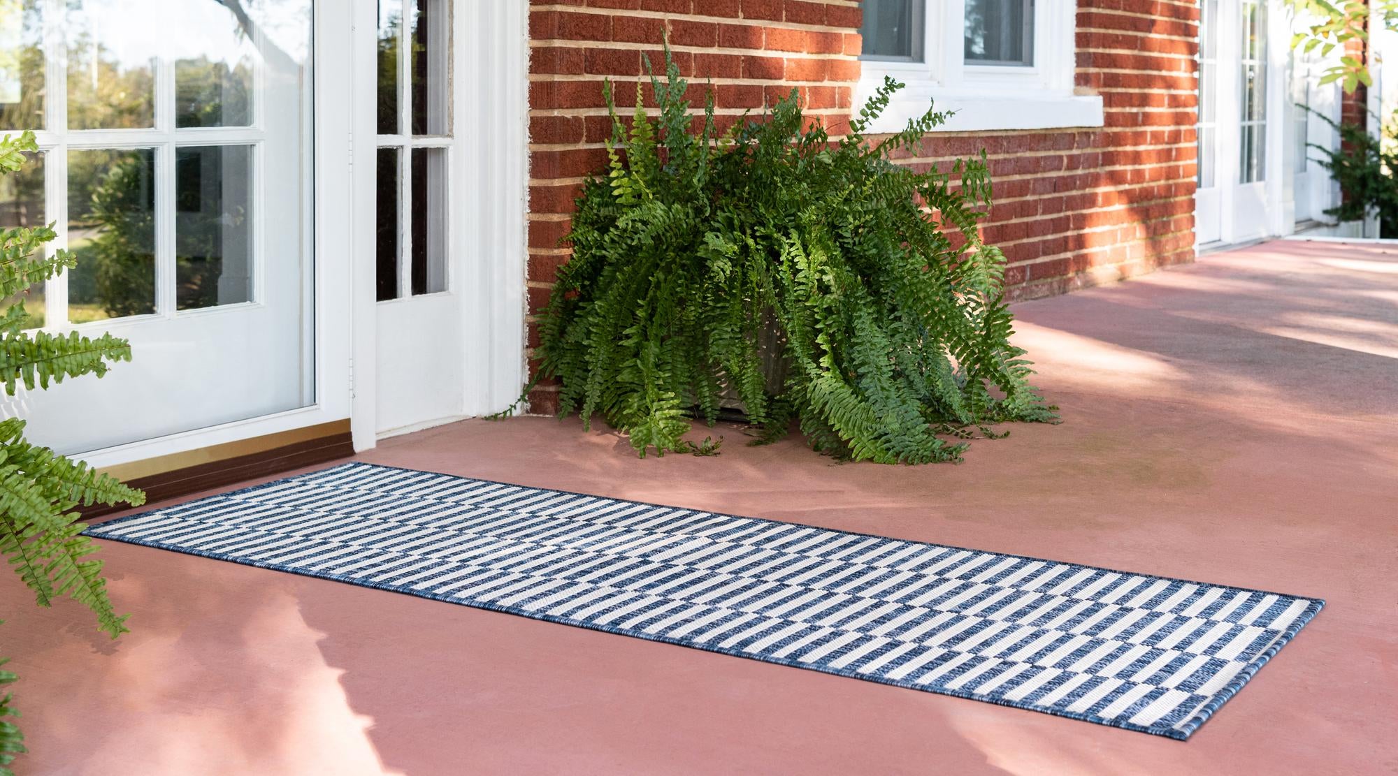 Blue 62cm x 185cm Striped Indoor / Outdoor Runner Rug Rugs NZ