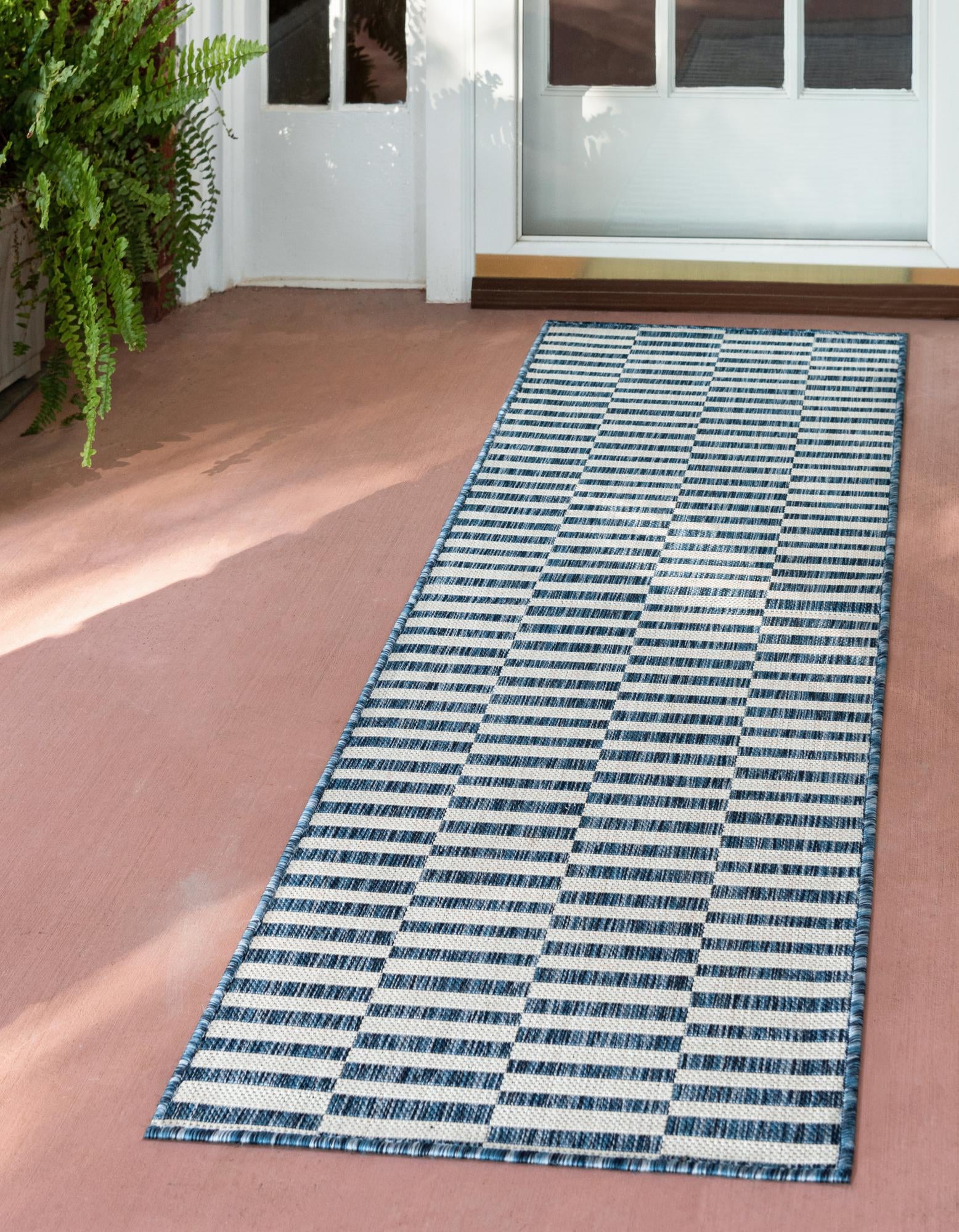 Blue 62cm x 185cm Striped Indoor / Outdoor Runner Rug Rugs NZ
