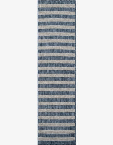 Blue Easy-Clean Striped Indoor / Outdoor Runner Rug