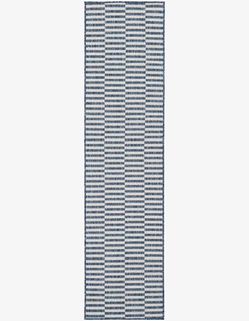 Blue Easy-Clean Striped Indoor / Outdoor Runner Rug