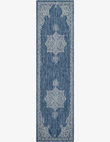 Blue Easy-Clean Traditional Indoor / Outdoor Runner Rug