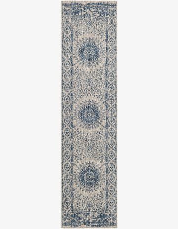 Blue Easy-Clean Traditional Indoor / Outdoor Runner Rug