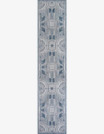 Blue Easy-Clean Traditional Indoor / Outdoor Runner Rug