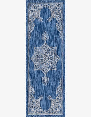 Blue Easy-Clean Traditional Indoor / Outdoor Runner Rug