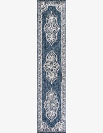 Blue Easy-Clean Traditional Indoor / Outdoor Runner Rug