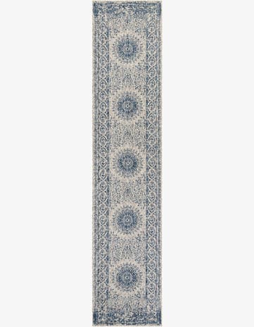 Blue Easy-Clean Traditional Indoor / Outdoor Runner Rug