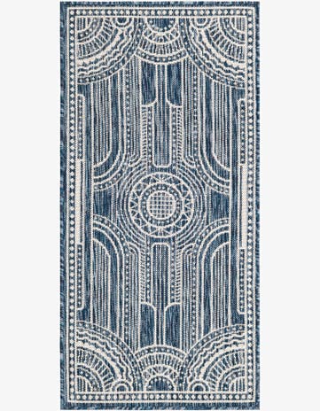 Blue Easy-Clean Traditional Indoor / Outdoor Runner Rug