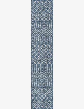 Blue Easy-Clean Trellis Indoor / Outdoor Runner Rug