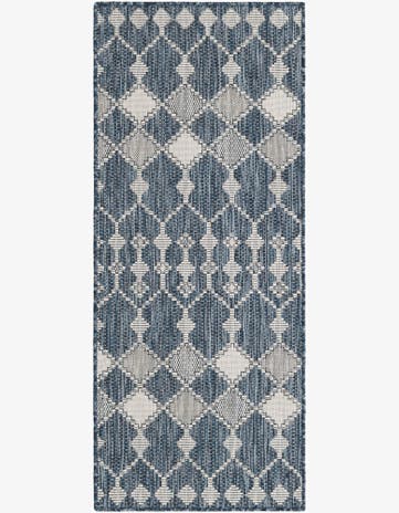 Blue Easy-Clean Trellis Indoor / Outdoor Runner Rug