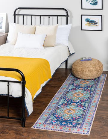 Blue Washable Timeless Runner Rug