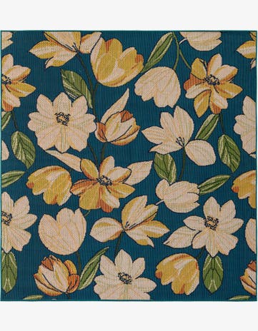 Blue Easy-Clean Baja Indoor / Outdoor Square Rug