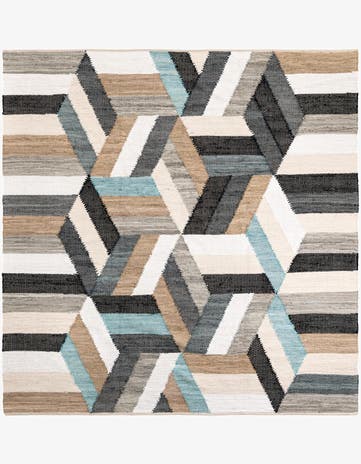 Blue Hand Braided Chindi Cotton Square Rug