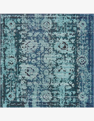 Blue Washable Fleur Square Rug