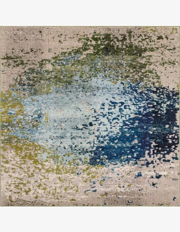 Blue Washable Hyacinth Square Rug