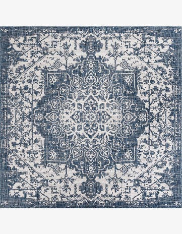 Blue Easy-Clean Jill Zarin Dubai Indoor / Outdoor Square Rug
