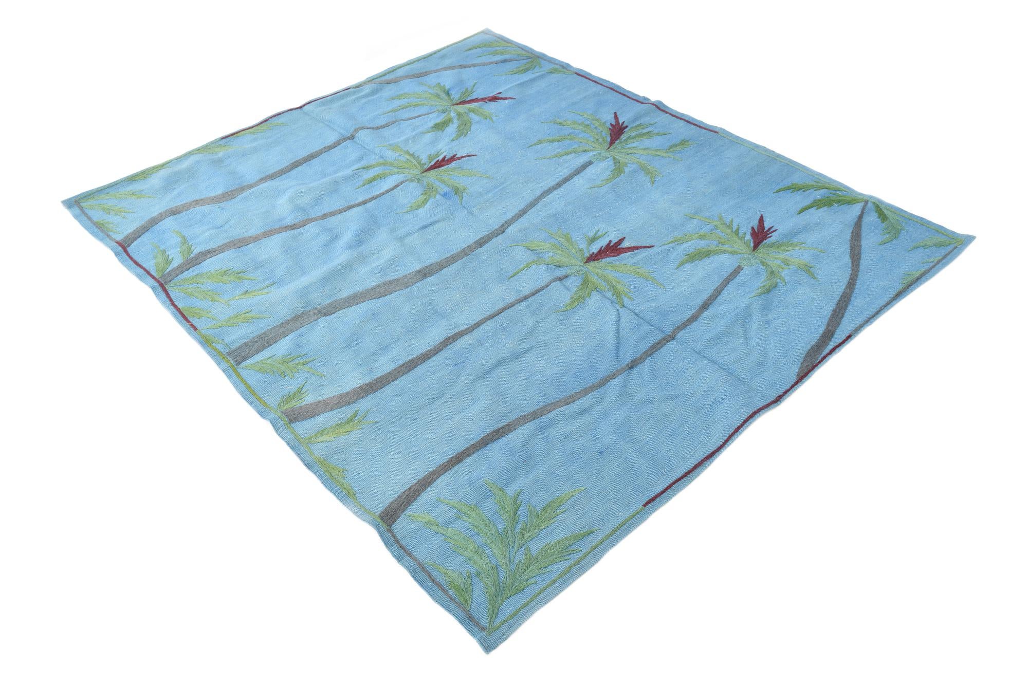 4' 11 x 5' 10 Hand Woven Kilim Suzani Wool Square Rug