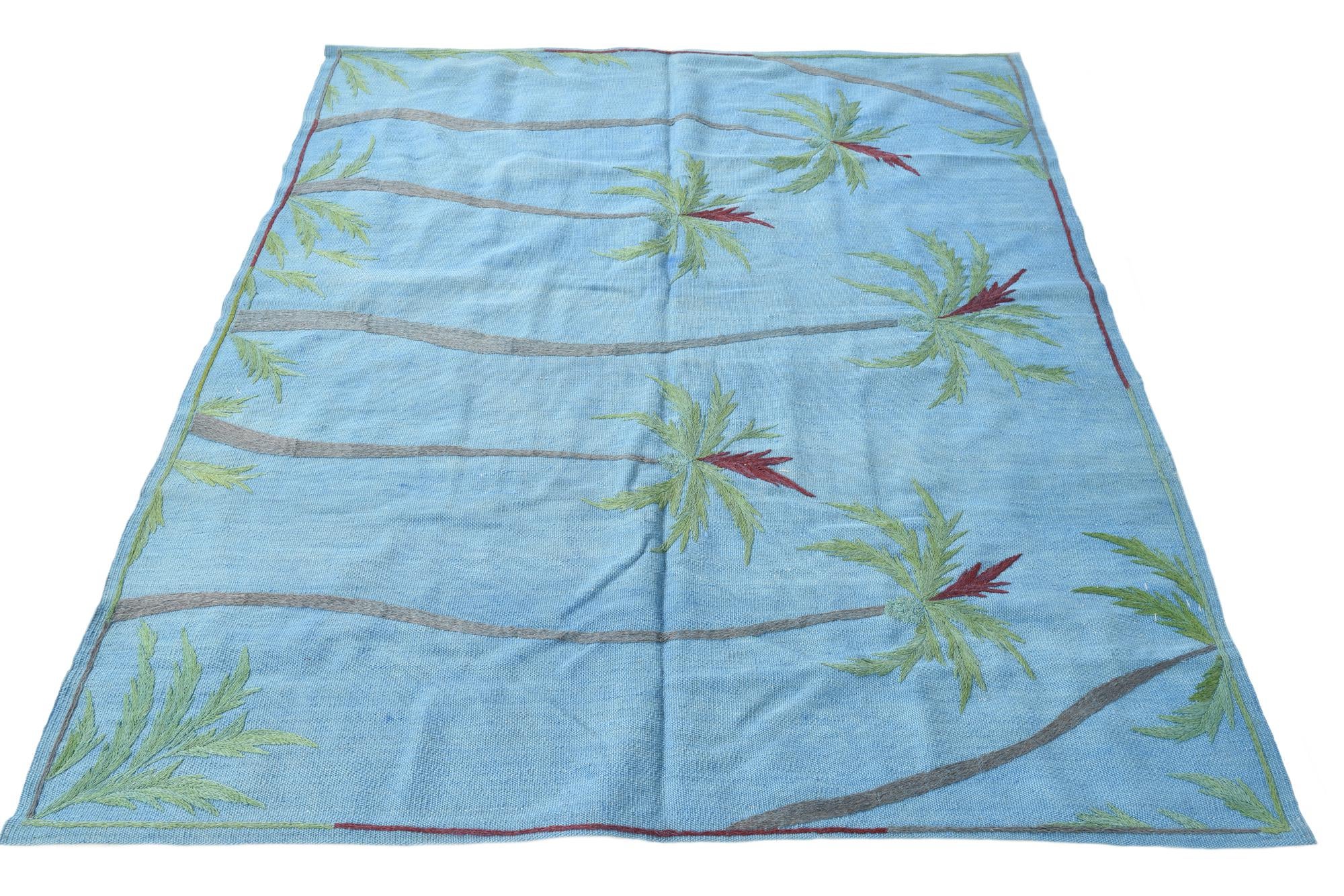 4' 11 x 5' 10 Hand Woven Kilim Suzani Wool Square Rug