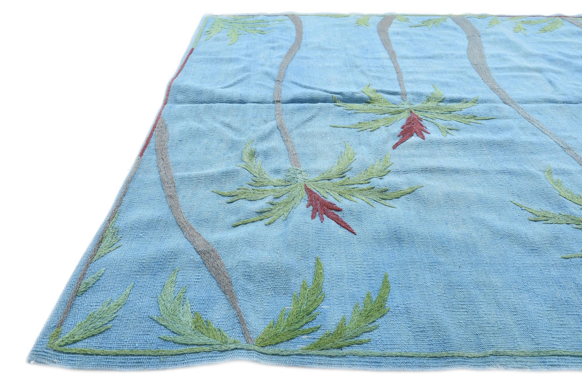 4' 11 x 5' 10 Hand Woven Kilim Suzani Wool Square Rug