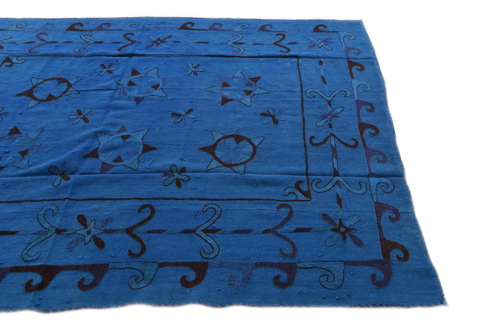 6' x 7' 3 Hand Woven Kilim Suzani Wool Square Rug