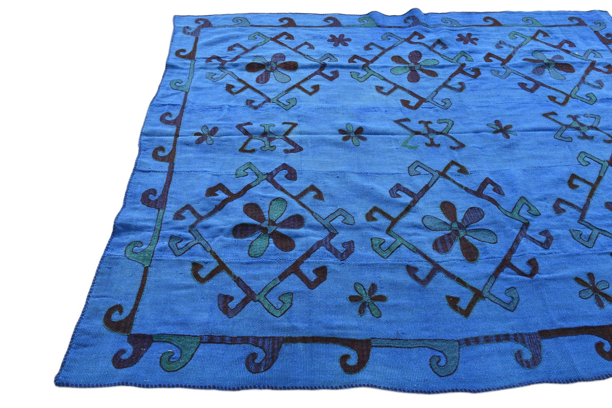 6' x 6' 9 Hand Woven Kilim Suzani Wool Square Rug