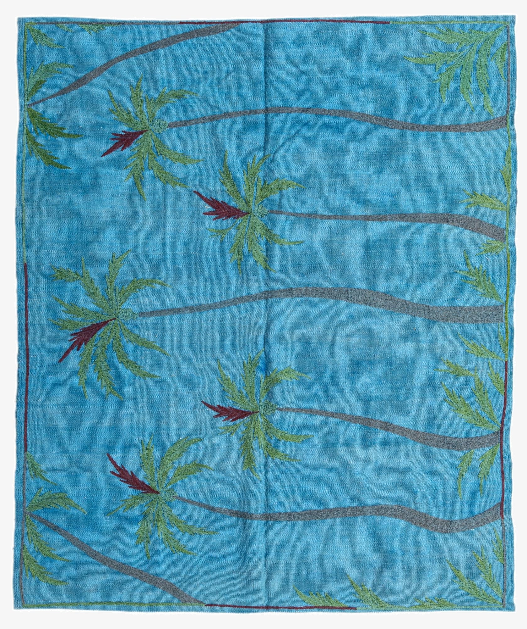 4' 11 x 5' 10  Hand Woven Kilim Suzani Wool Square Rug