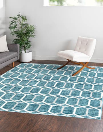 Blue Lattice Trellis Square Rug