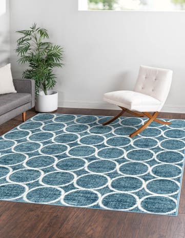 Blue Lattice Trellis Square Rug