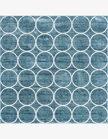 Blue Lattice Trellis Square Rug