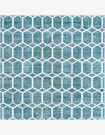 Blue Lattice Trellis Square Rug
