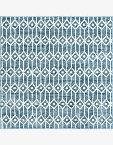 Blue Lattice Trellis Square Rug