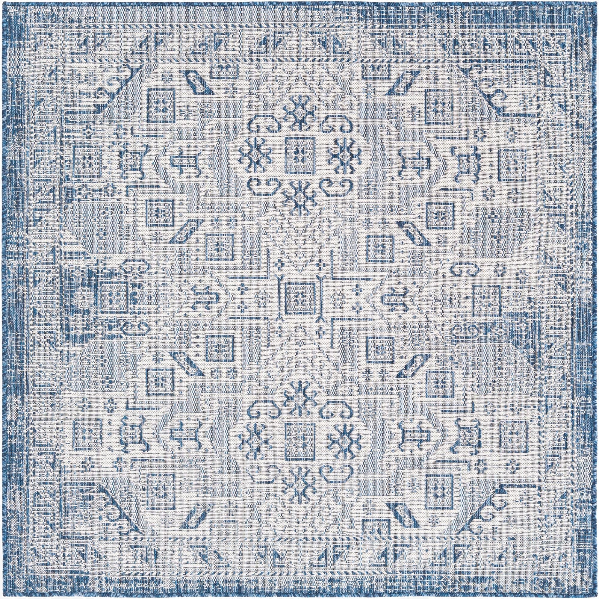 5' 3 x 5' 3  Washable Aztec Indoor / Outdoor Square Rug