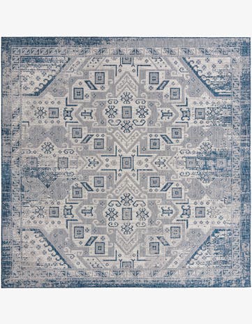Blue Easy-Clean Aztec Indoor / Outdoor Square Rug