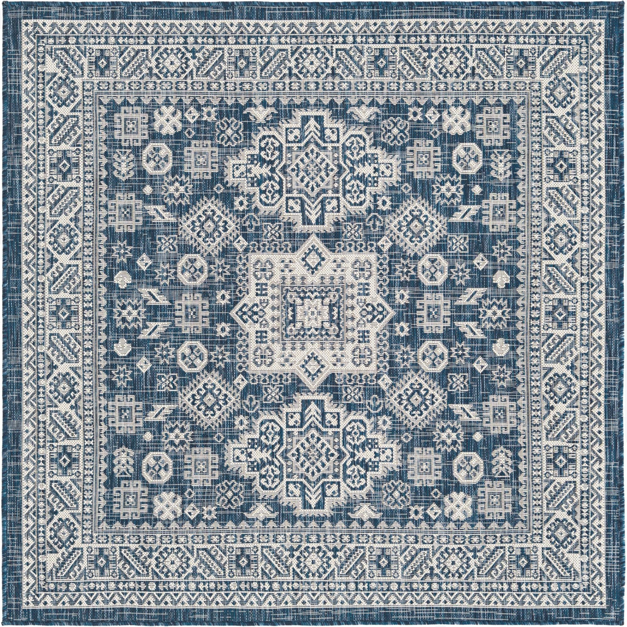 5' 3 x 5' 3  Washable Aztec Indoor / Outdoor Square Rug