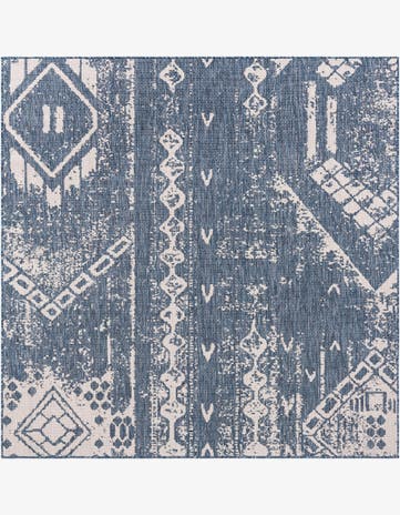 Blue Easy-Clean Bohemian Indoor / Outdoor Square Rug