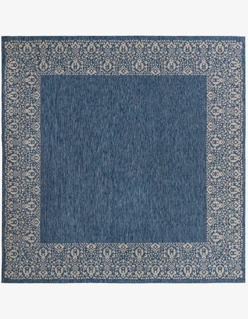 Blue Easy-Clean Border Indoor / Outdoor Square Rug