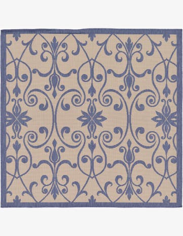Blue Easy-Clean Botanical Indoor / Outdoor Square Rug