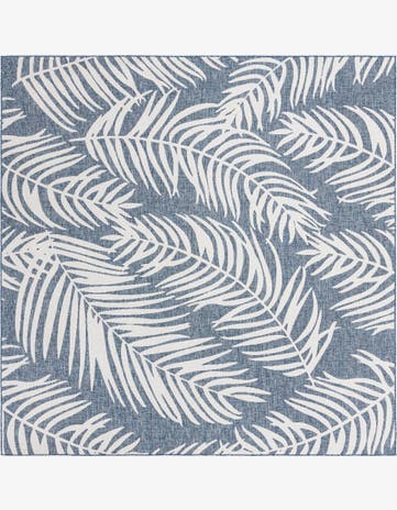 Blue Easy-Clean Botanical Indoor / Outdoor Square Rug