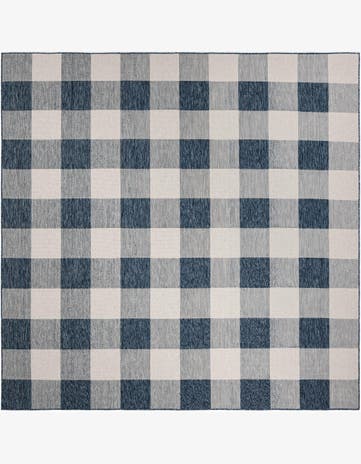 Blue Easy-Clean Checkered Indoor / Outdoor Square Rug
