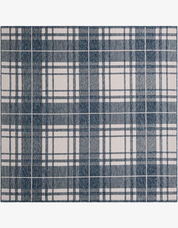 Blue Easy-Clean Checkered Indoor / Outdoor Square Rug