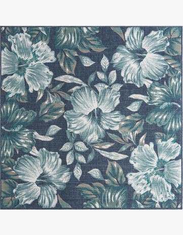 Blue Easy-Clean Coastal Indoor / Outdoor Square Rug