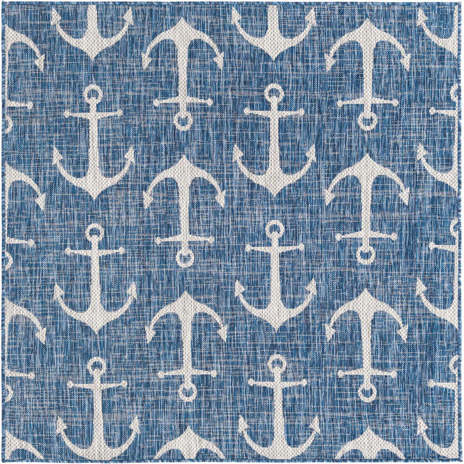 5' 3 x 5' 3 Easy-Clean Coastal Indoor / Outdoor Square Rug