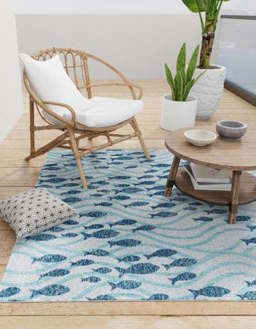 12' x 12' Easy-Clean Coastal Indoor / Outdoor Square Rug