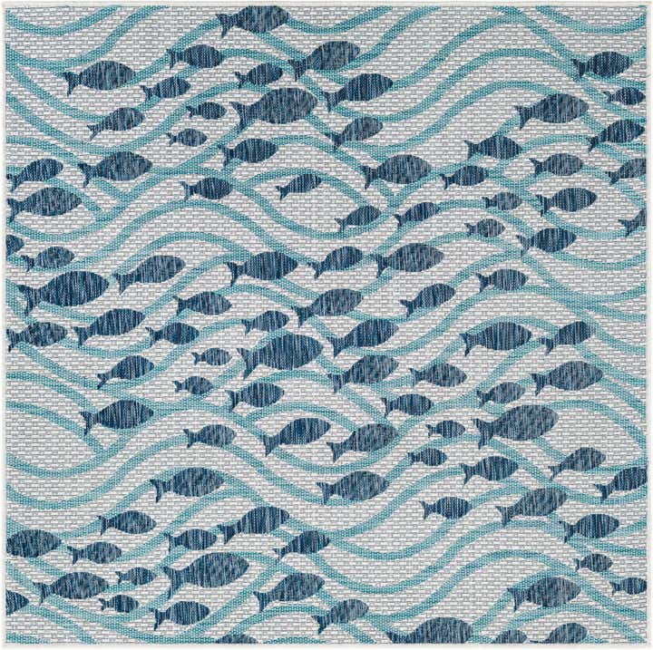 5' 3 x 5' 3 Easy-Clean Coastal Indoor / Outdoor Square Rug