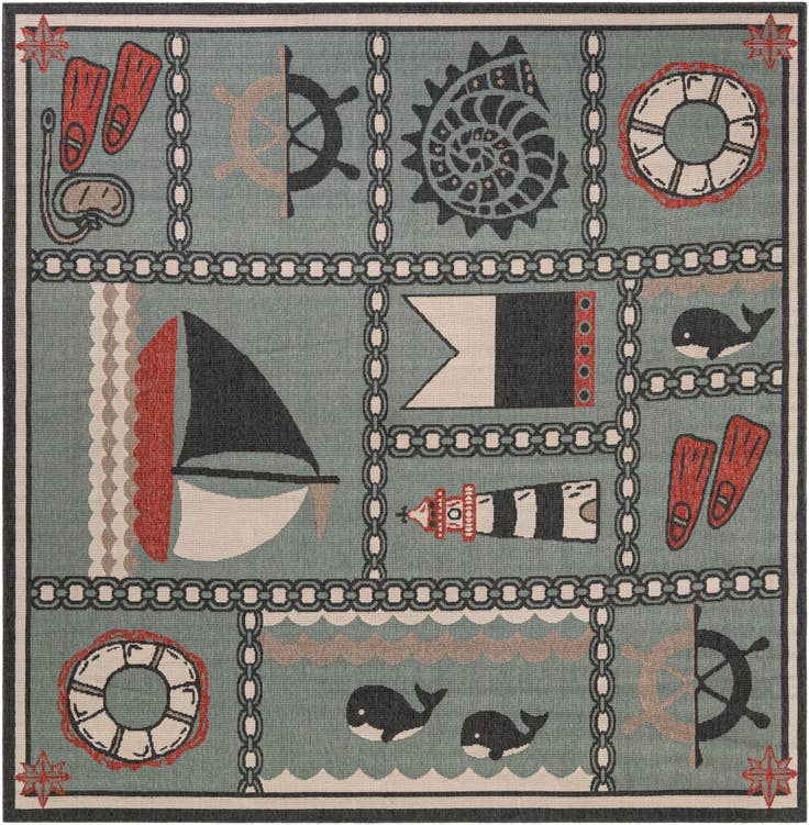 Detail image of 7' 10 x 7' 10 Easy-Clean Coastal Indoor / Outdoor Square Rug