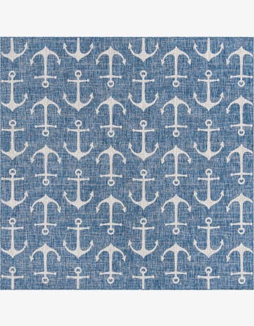 Blue Easy-Clean Coastal Indoor / Outdoor Square Rug