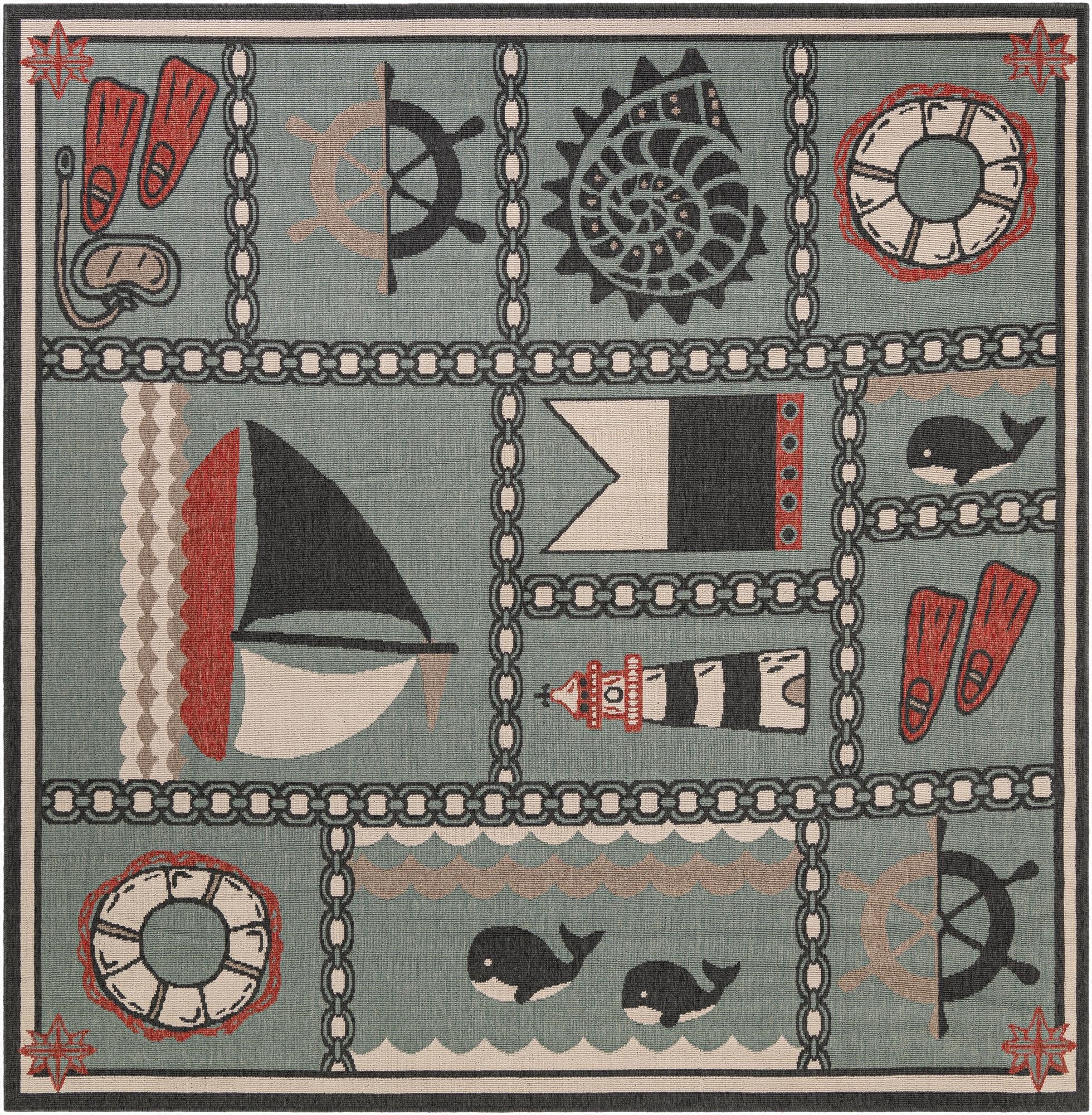 7' 10 x 7' 10  Washable Coastal Indoor / Outdoor Square Rug