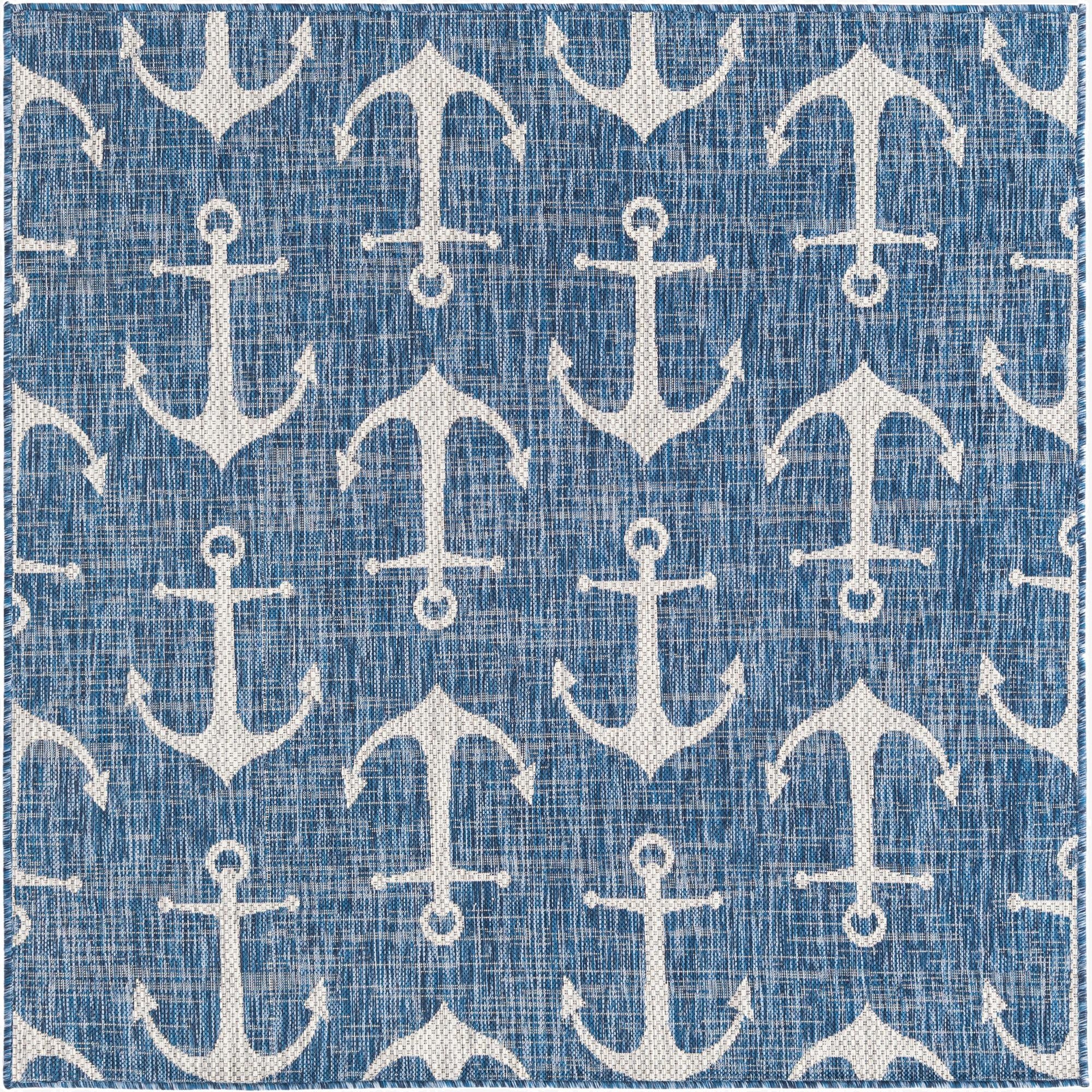 5' 3 x 5' 3  Washable Coastal Indoor / Outdoor Square Rug