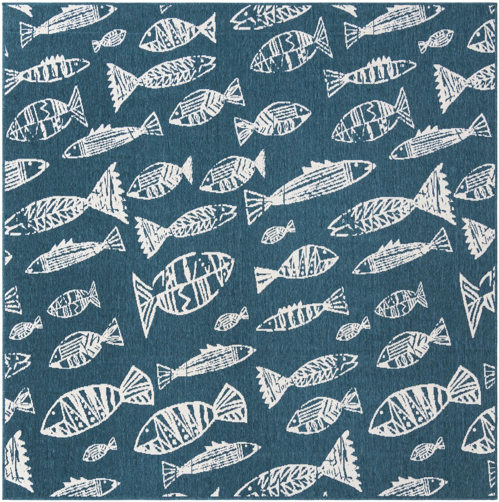 7' 10 x 7' 10  Washable Coastal Indoor / Outdoor Square Rug